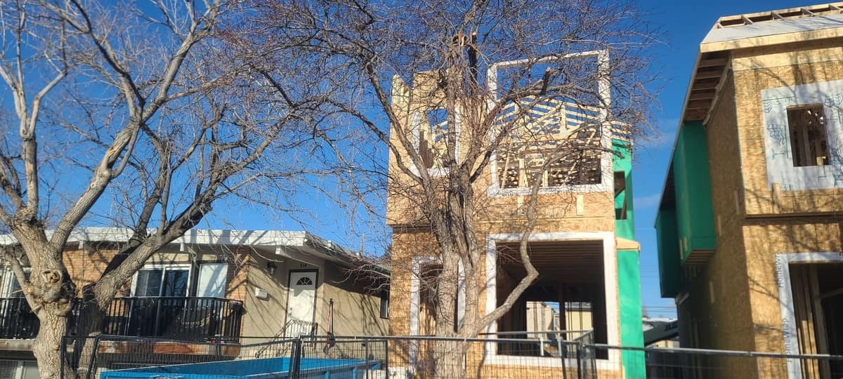 Detached garage being framed in Calgary